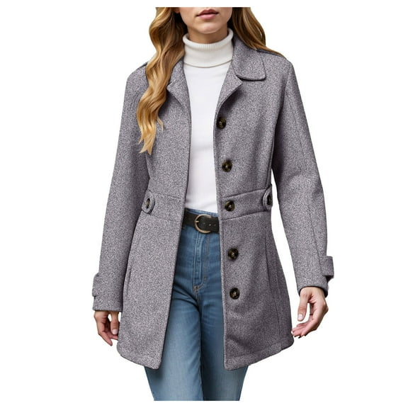 Quealent Women's Casual Thicken Wool Blend Stand Collar Single Breasted Pea Coat Gray for Size XL