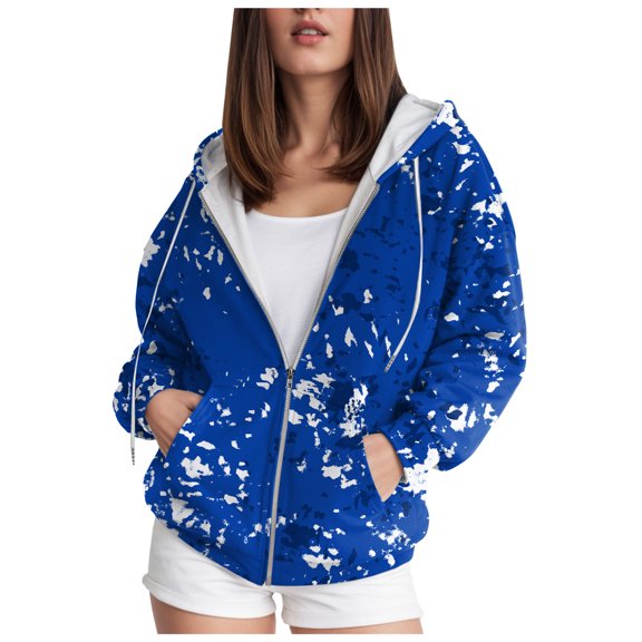 Quealent Women's Full Zip Up Hoodie Long Sleeve Hooded Sweatshirts Pockets Jacket Coat for Women Dark Blue,Size XXL