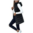 thumbnail image 1 of Quealent Women's Long Puffer Vest Casual Sleeveless Puffy Jacket with Removable Hood Black for Size XXL, 1 of 7