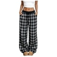 thumbnail image 1 of Quealent Women's Plaid Checkered Pants Flannel Pajama Pants Lounge Wide Leg Baggy Sweatpants with Pockets Black for Size L, 1 of 9