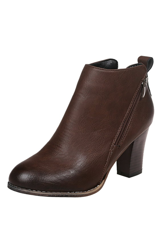 Womens Booties,Pointed Toe Booties Low Heel,Short Dress Boots Low Heel (Brown,8)