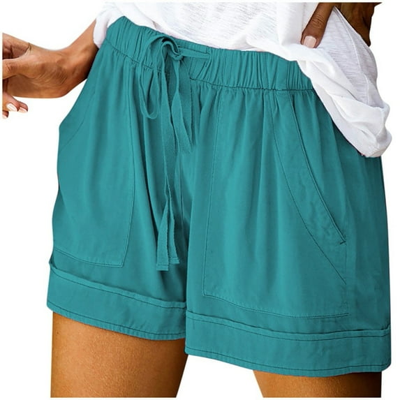 Quealent Womens Comfy Drawstring Splice Casual Elastic Waist Pocketed Loose Shorts Pants (Blue,XXL)