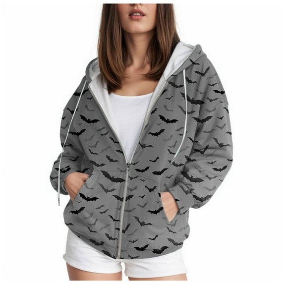 Quealent Womens Halloween Hoodies 2025 Cute Fall Oversized Hoodied Ghost Graphic Spooky Long Sleeve Funny Pullover Dark Gray for Size L