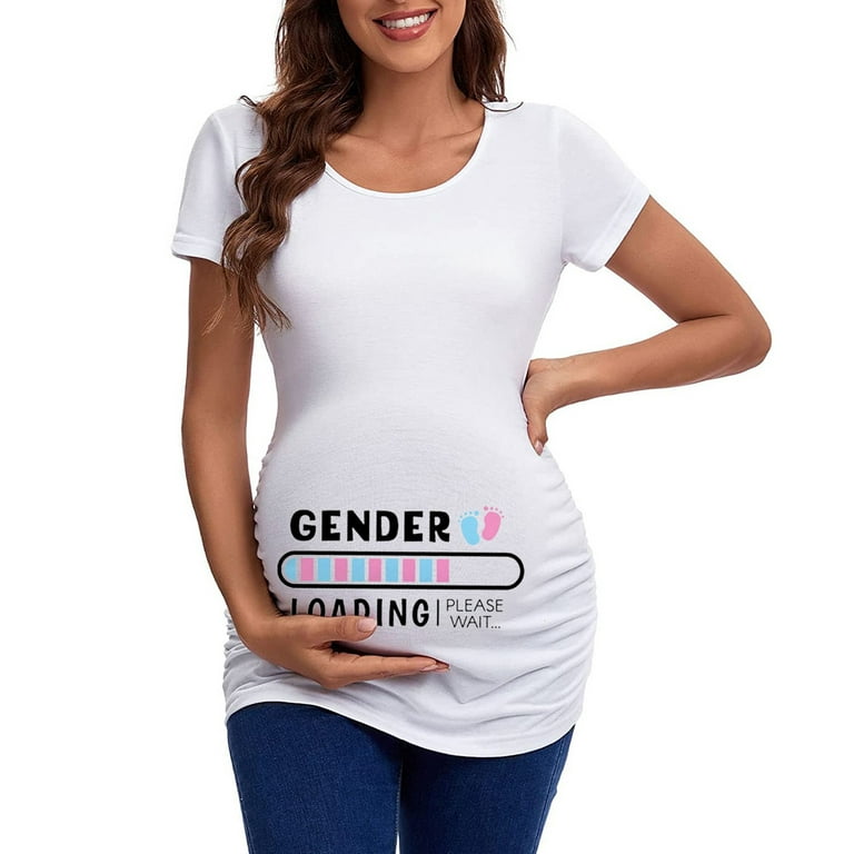 Quealent Womens Maternity Short Sleeve Crew Neck Cute Letter Printed Tops T  Shirt Pregnancy Casual Tee Tunic Small Maternity Tops,White L 