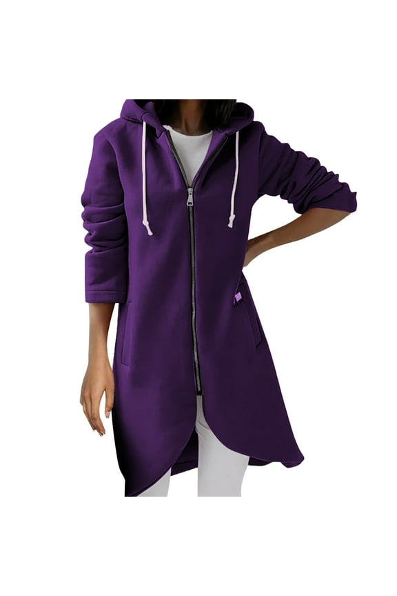 Womens French Terry Zip Up Hoodie Cotton Hooded Sweatshirts (Purple,XXL)