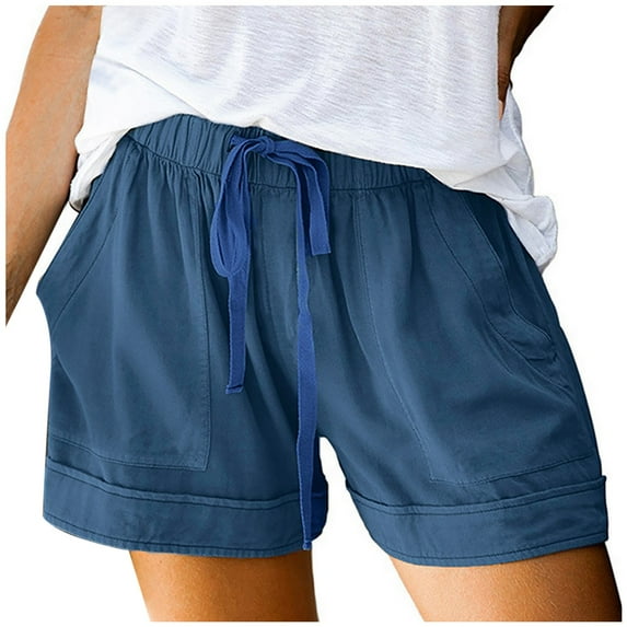 Quealent Womens Shorts Casual Summer Beach Drawstring Shorts 5 Inch Wide Leg Lounge Shorts Vacation Trendy Shorts with Pockets Light Blue,XL