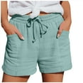 thumbnail image 1 of Quealent Womens Shorts Mens 5 Inch Shorts Women's Casual Summer Shorts, Linen Cotton Elastic Shorts Boho Shorts Elastic Waist with Pockets (Green,L), 1 of 5