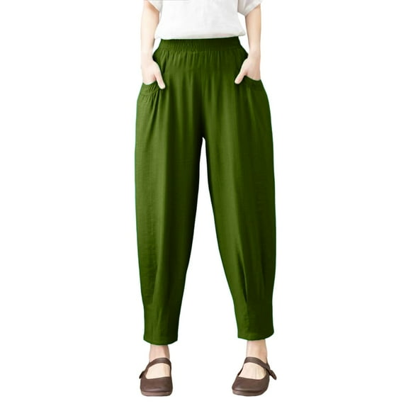 Quealent Womens Work Pants Plus Size Women's Casual Wide Leg High Waisted Button Down Straight Long Trousers Pants (Green,L)