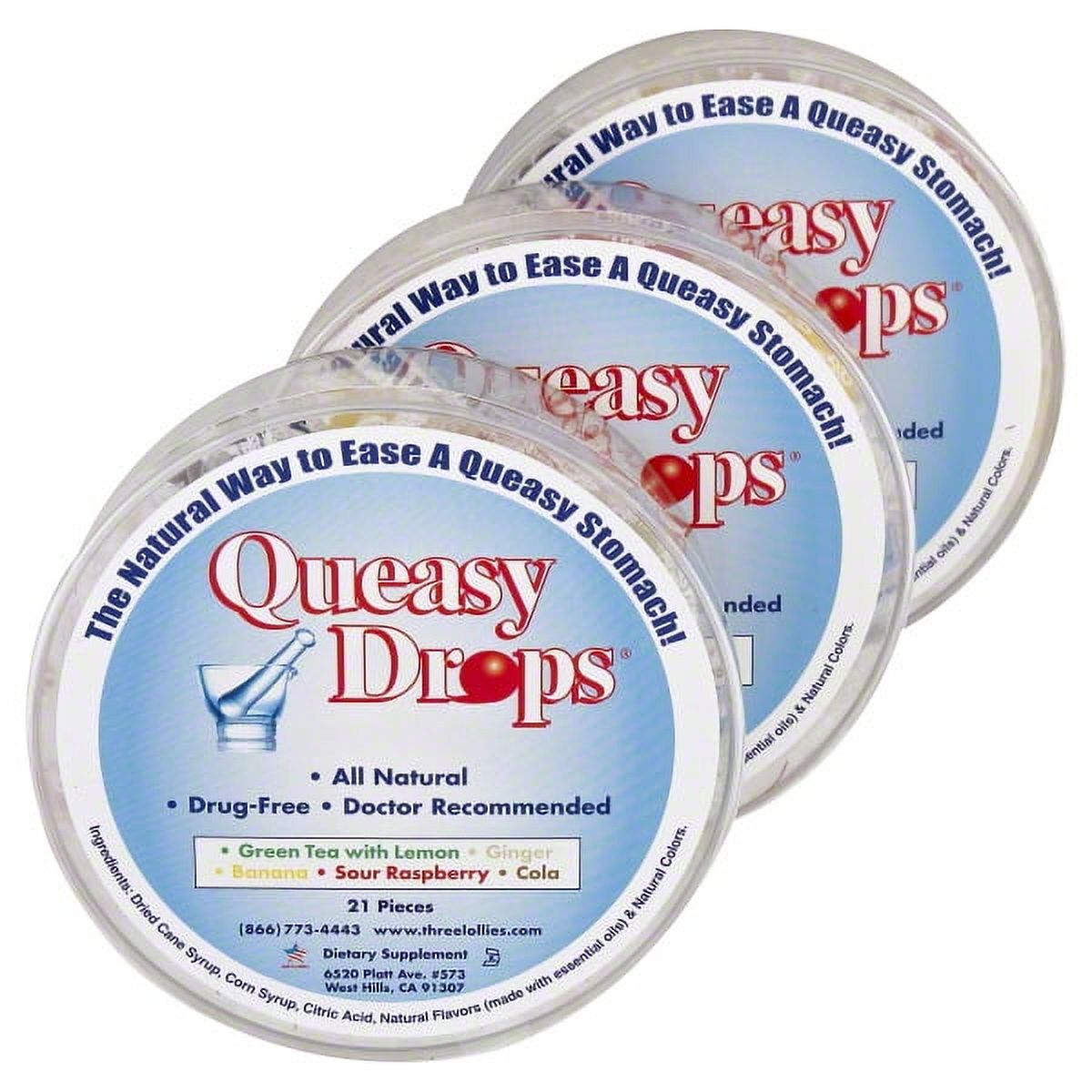 Queasy Drops , 3 Pack 21 Drops Each , Drug Free & Gluten Free , Five