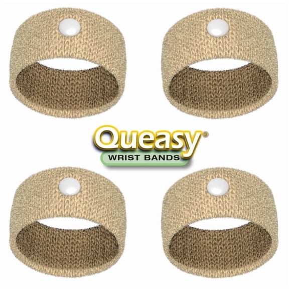 Queasy Wrist Bands, Nausea Relief Aid Acupressure Wristband - 2 Pairs, Beige