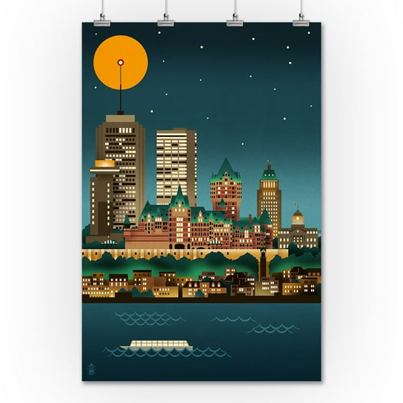 Quebec, Canada - Retro Skyline (no text) - Lantern Press Artwork (36x54 Giclee Gallery Print, Wall Decor Travel Poster)