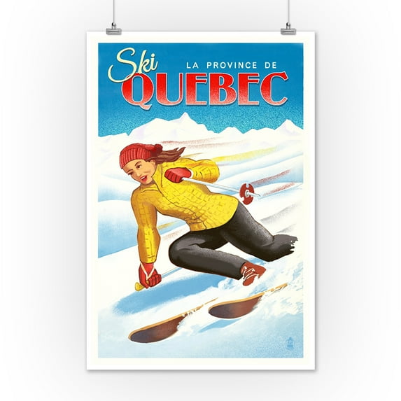 Quebec, Canada - Ski Quebec - Woman Skier - Lithograph - Lantern Press Artwork (12x18 Art Print, Wall Decor Travel Poster)
