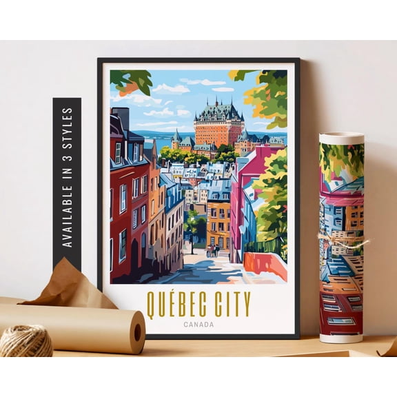 Quebec City Art Poster Canada Travel City Art Quebec City Wall Art Poster Colorful City Travel Art Canada Gift Wall Decor Home Decor, 12x18 UNFRAMED