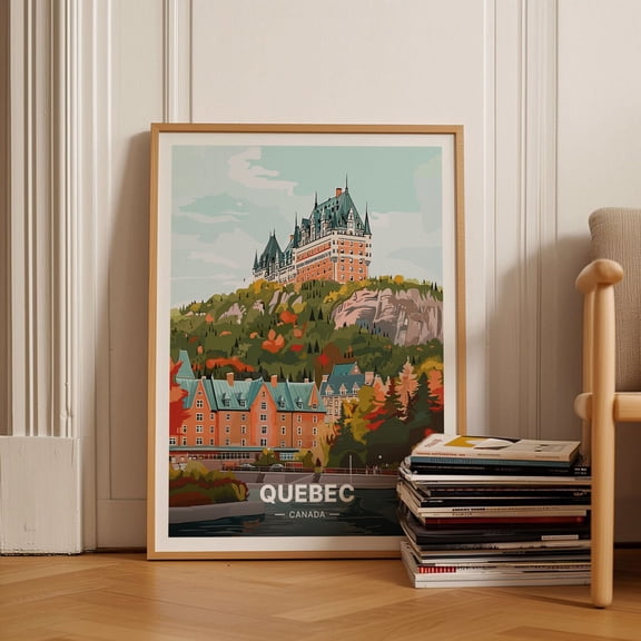 Quebec City Canada Chateau Frontenac Travel Wall Art, Unframed Paper Poster 8x10in
