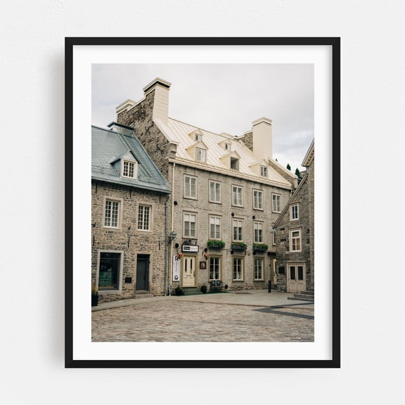 Quebec City Streets 06 - Québec City Québec Canada Photography Architecture Vintage Rustic City Street Photography Travel Poster Black Framed Wall Art Print 6 x 8 inches
