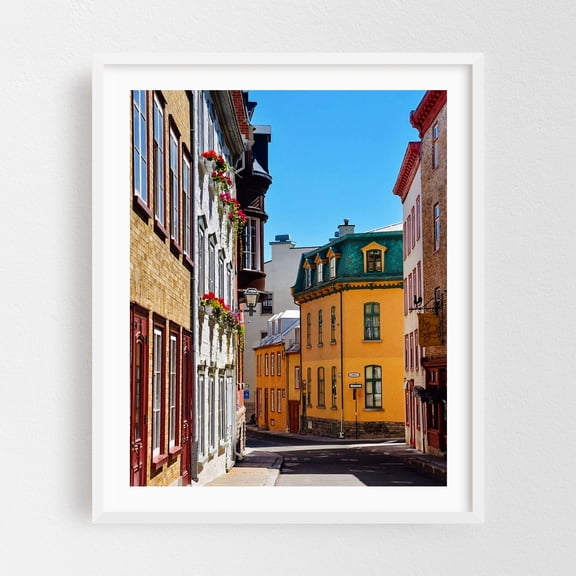 Quebec City Streets - Québec City Québec Canada Photography Architecture City Street Photography Travel Poster Cityscape Scenic White Framed Wall Art Print 6 x 8 inches