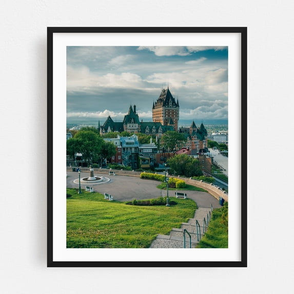 Quebec City Views 01 - Québec City Québec Canada Photography Architecture Cityscape Scenic Travel Poster Landscape Vintage Harbor Black Framed Wall Art Print 18 x 24 inches