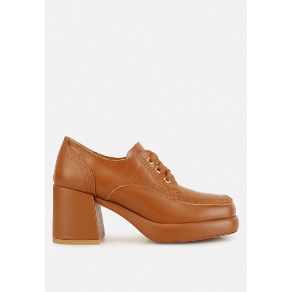 Quecha Leather Block Heel Oxfords in Tan