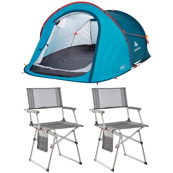 Quechua 2 Second Easy Tent 2 Person with 2 Camping Chairs