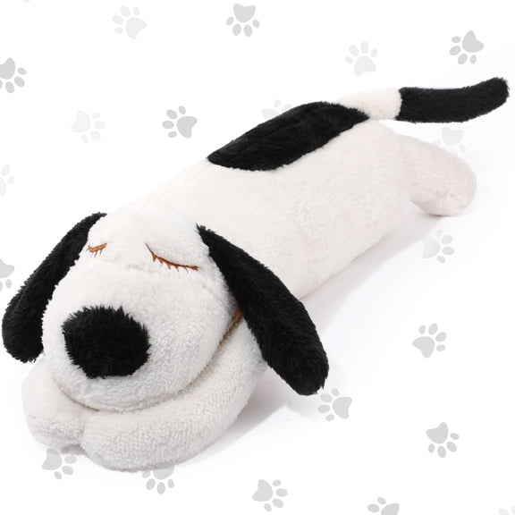 Queekay Dog Body Pillow Stuffed Animals Plush Long Body Pillow for Dogs Large Sleeping Hugging Puppy Cushion Gift for Valentines Birthday Party(23.6 Inch,Black and Beige) C113