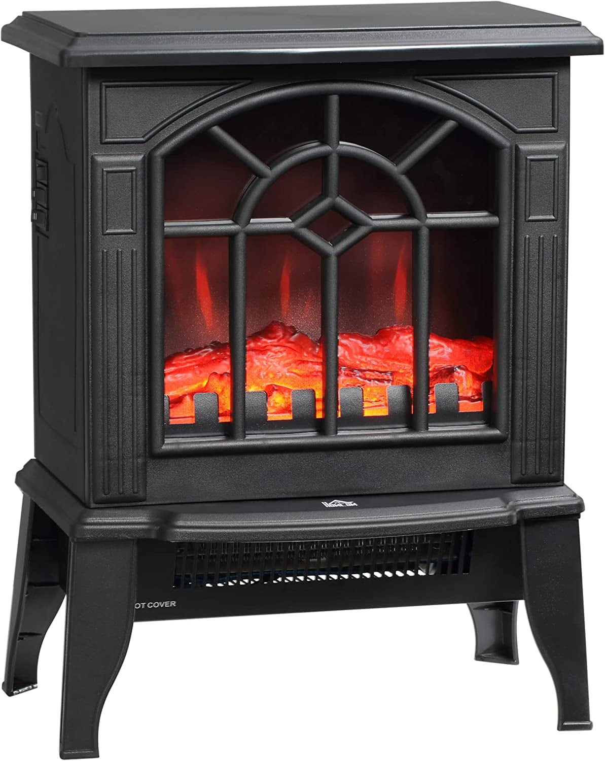 18" Black Electric Freestanding Fireplace Heater with Realistic Flame