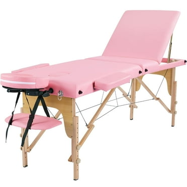 QueelQuest Massage Table Portable Adjustable Massage Bed Foldable Massage Therapy Table 3 Folding 84 Inch Salon Bed Facial Bed with Non-Woven Bag, Pink