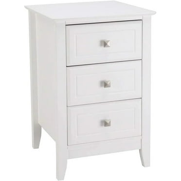 QueelQuest Nightstands  3 Drawer Night Stand for Bedroom with Metal Knobs, Wooden Bedside Table, Brown Nightstand/End Table/Side Table for Small Spaces,Living Room(White)
