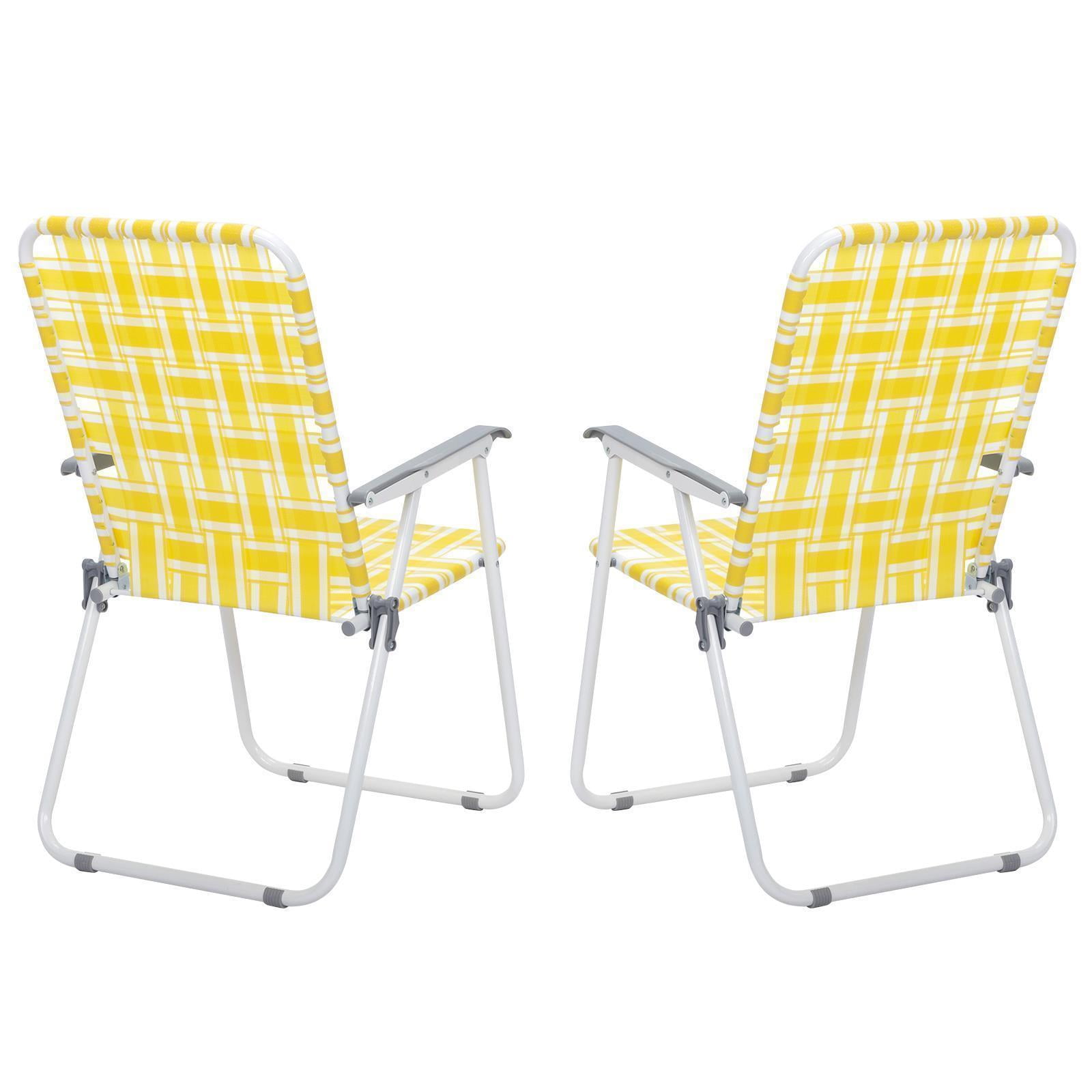 Yellow and White Steel Frame Folding Beach Chairs, Set of 2