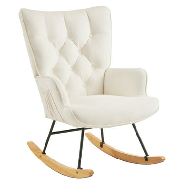 QueelQuest Upholstered Rocking Accent Chair Upholstered Glider Chair with High Backrest,Ivory