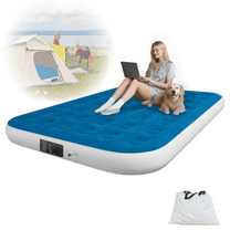 Queen 10" Top Flocking Air Mattress with Built-in Pump Raised Comfort,Fast Inflation/Deflation Foldable Portable Air Bed with Storage Bag for Home,Camping,Guests Blue