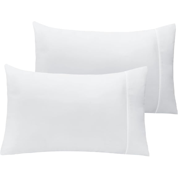 LuxClub Collection Pillowcases 2 Pack Wrinkle Free Cooling Pillow Cases with Satin Trim - Machine Washable Hotel Bedding Silky Soft - White Standard/Queen