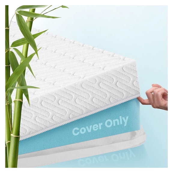 Queen 3 Inch Mattress Topper Cover with Zipper Closure, 6 Sided Encasement for Memory Foam, Non Slip Bamboo Fiber Sheet with Elastic Corner Straps for Bed, Available in 6 Sizes