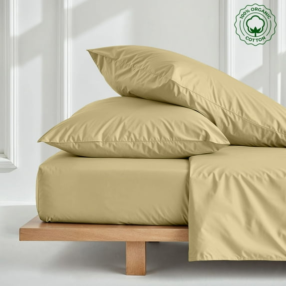 Queen 3-PC (1 Fitted + 2 Pillowcases) Pure Organic Bed Sheet Set 800-Thread Count, 10" Deep Pockets - Taupe