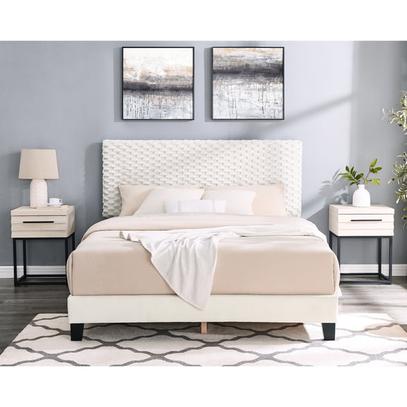 Queen 3-Piece Bedroom Combo | 3D Upholstered Headboard for Bedroom Statement | Crafted with High-quality Plywood and Foam | Overcomes Issue of Unstable Bedroom Headboards