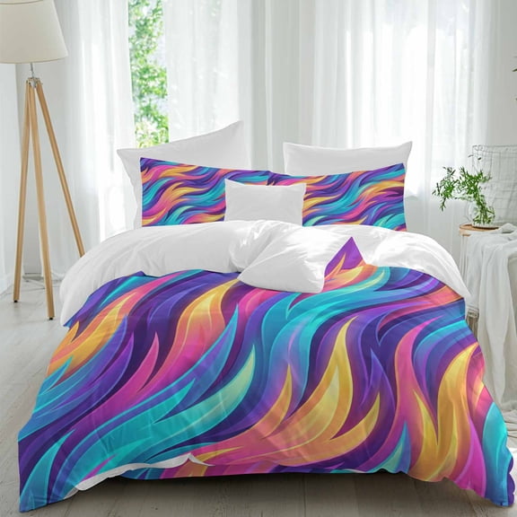 Queen 4 Piece Bedding Set Abstract Blue Yellow Vortex Stripe Soft Breathable Duvet Cover and Pillowcase, Modern Street Art Duvet Cover Set Bed Sheets for Bedroom Dormitory Guest Room