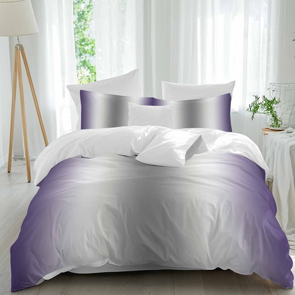 Queen 4 Piece Bedding Set Abstract Gradient Purple Gray Soft Breathable Duvet Cover and Pillowcase, Ombre Modern Art Duvet Cover Set Bed Sheets for Bedroom Dormitory Guest Room