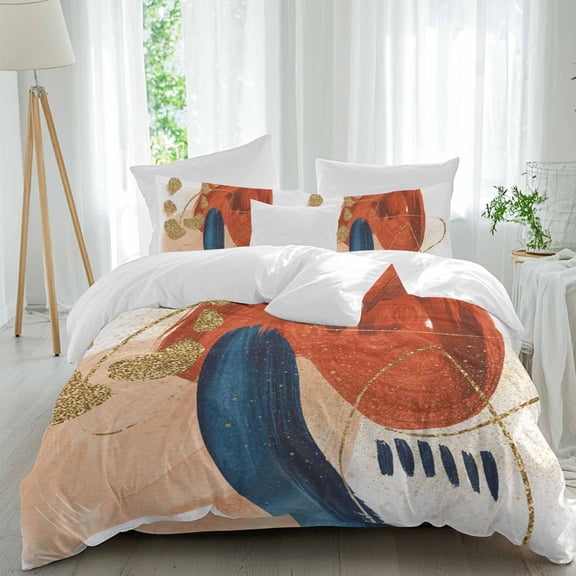 Queen 4 Piece Bedding Set Abstract Minimalist Theme Soft Breathable Duvet Cover and Pillowcase,Modern Nordic Style Duvet Cover Set Washable Bed Sheets for Bedroom Dormitory Guest Room