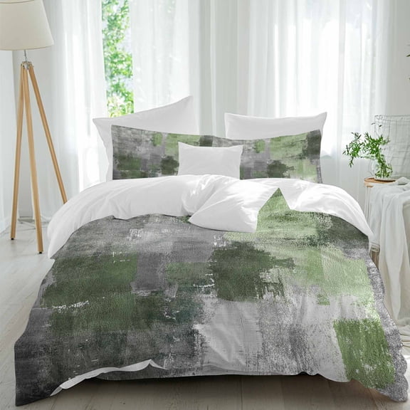 Queen 4 Piece Bedding Set Abstract Sage Green Grey Soft Breathable Duvet Cover and Pillowcase,Vintage Graffiti Texture Duvet Cover Set Washable Bed Sheets for Bedroom Dormitory Guest Room