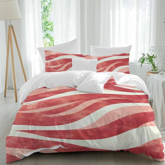 Queen 4 Piece Bedding Set Abstract Watercolor Wave Texture Soft Breathable Duvet Cover and Pillowcase,Modern Gradient Stripe Duvet Cover Set Washable Bed Sheets for Bedroom Dormitory Guest Room