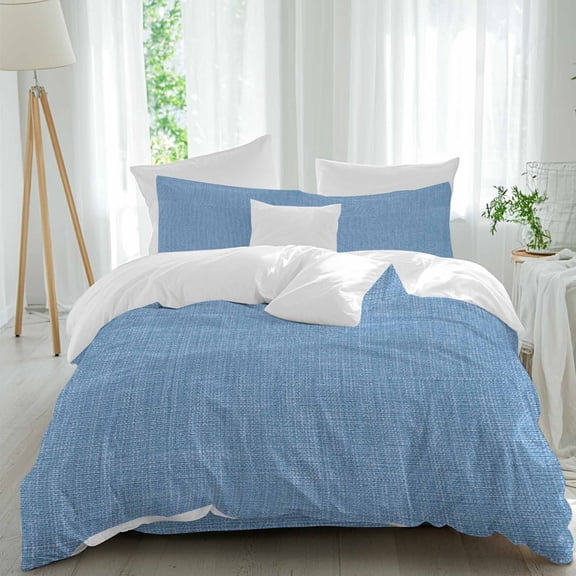 Queen 4 Piece Bedding Set Blue Vintage Linen Soft Breathable Duvet Cover and Pillowcase,Minimalist Style Duvet Cover Set Washable Bed Sheets for Bedroom Dormitory Guest Room