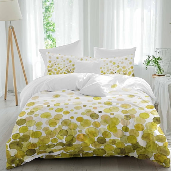 Queen 4 Piece Bedding Set Dark Yellow Bubbles Gradient Soft Breathable Duvet Cover and Pillowcase, Watercolor Polka Dot Duvet Cover Set Bed Sheets for Bedroom Dormitory Guest Room