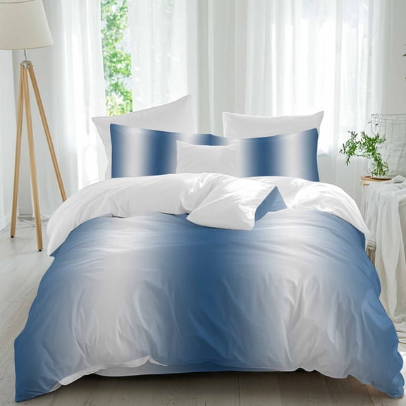 Queen 4 Piece Bedding Set Minimalist Blue White Gradient Soft Breathable Duvet Cover and Pillowcase,Abstract Geometric Line Duvet Cover Set Washable Bed Sheets for Bedroom Dormitory Guest Room