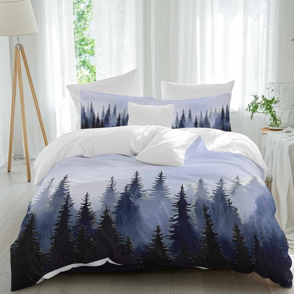 Queen 4 Piece Bedding Set Misty Forest Shadow Soft Breathable Duvet Cover and Pillowcase,Modern Minimalist Art Duvet Cover Set Washable Bed Sheets for Bedroom Dormitory Guest Room