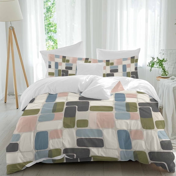 Queen 4 Piece Bedding Set Modern Colorful Geometric Pattern Soft Breathable Duvet Cover and Pillowcase, Abstract Minimalist Style Duvet Cover Set Bed Sheets for Bedroom Dormitory Guest Room