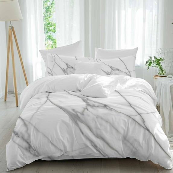 Queen 4 Piece Bedding Set Modern Marble Texture Art Soft Breathable Duvet Cover and Pillowcase,Nature Stone Artwork Grey Duvet Cover Set Washable Bed Sheets for Bedroom Dormitory Guest Room
