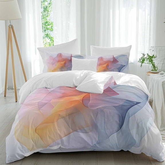 Queen 4 Piece Bedding Set Modernism Psychedelic Art Fog Soft Breathable Duvet Cover and Pillowcase,Abstract Colorful Smog Duvet Cover Set Washable Bed Sheets for Bedroom Dormitory Guest Room