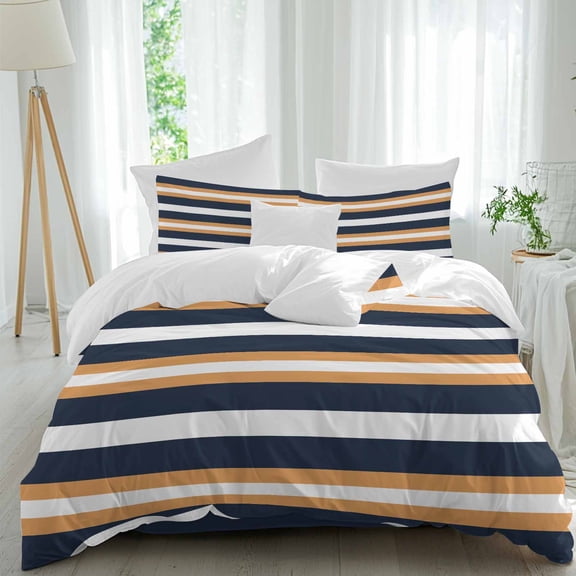 Queen 4 Piece Bedding Set Orange Black White Stripe Soft Breathable Duvet Cover and Pillowcase,Abstract Minimalist Line Duvet Cover Set Washable Bed Sheets for Bedroom Dormitory Guest Room