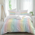 thumbnail image 1 of Queen 4 Piece Bedding Set Rainbow Stripes Gradient Soft Breathable Duvet Cover and Pillowcase, Pastoral Watercolor Line Duvet Cover Set Bed Sheets for Bedroom Dormitory Guest Room, 1 of 9