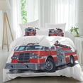 thumbnail image 1 of Queen 4 Piece Bedding Set Red Fire Truck Cartoon Car Soft Breathable Duvet Cover and Pillowcase, Modern Minimalist Style Duvet Cover Set Bed Sheets for Bedroom Dormitory Guest Room, 1 of 9