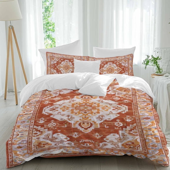Queen 4 Piece Bedding Set Retro Bohemian Pattern Soft Breathable Duvet Cover and Pillowcase,Ethnic Style Mural Duvet Cover Set Washable Bed Sheets for Bedroom Dormitory Guest Room